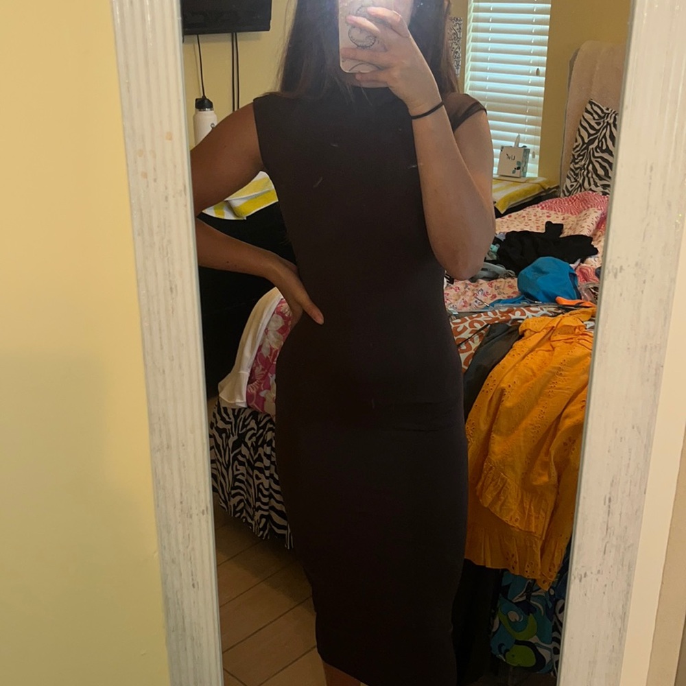 brown zara midi dress